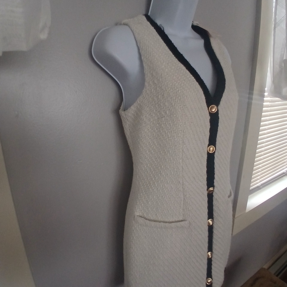 bebop Dress White Gold Buttons Sleeveless Elegant Sz S - Picture 2 of 9